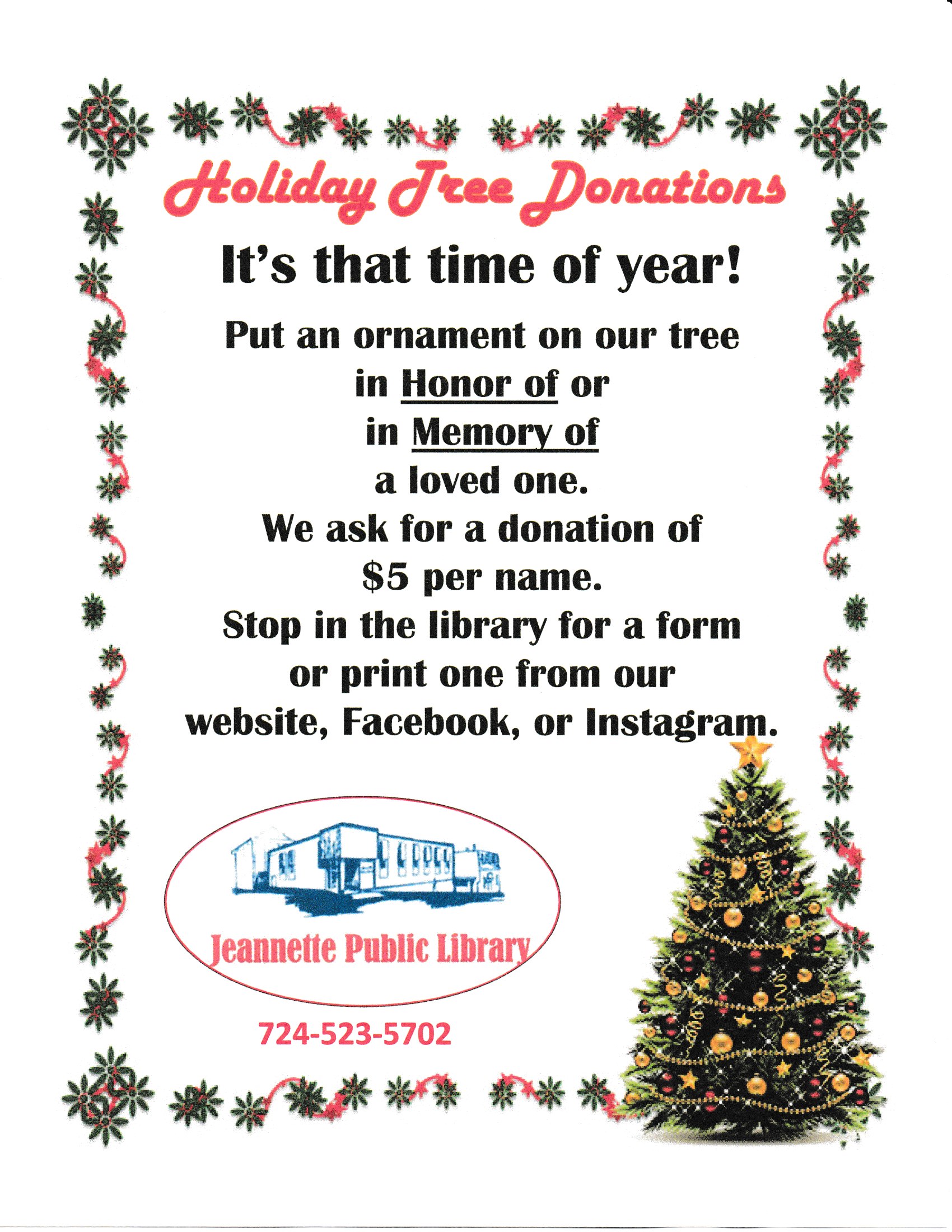 Holiday Tree Memorial Ornaments (Jeannette Library)