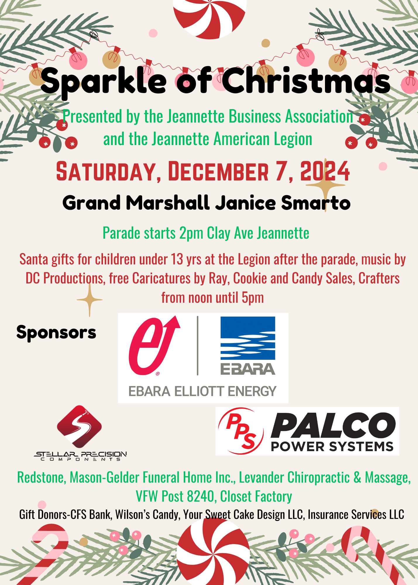 Jeannette Sparkle of Christmas Parade Sat. Dec. 7, 2PM