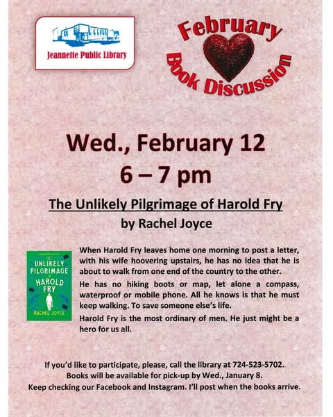 February Book Discussion – Feb. 12, 6-7 PM (Jeannette Library)