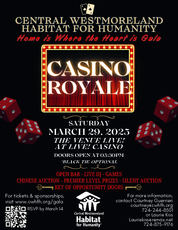 Central Westmoreland Habitat for Humanity Gala March 29, 2025 5:30PM (LIVE! CASINO)